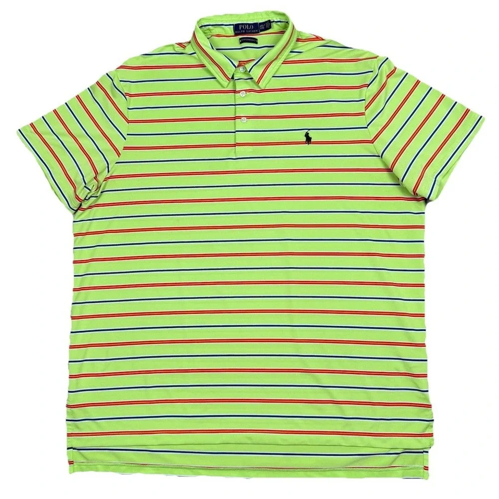 Polo Ralph Lauren Polo Shirt Men's XXL Yellow Green Striped Performance Preppy